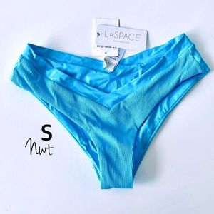 NWT S L* Space turquoise V low rise bikini cheeky ribbed PRATT swim bottoms blue